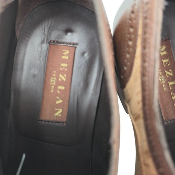 Mezlan Cork Wingtips Unique Men's Size 12M Brown Tan Leather Dress Shoes Oxfords - Picture 13 of 13
